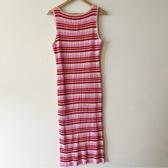 525 America Pink Striped Snap Button Front Tank Sweater Dress Size L Retro Comfy - Picture 4 of 11